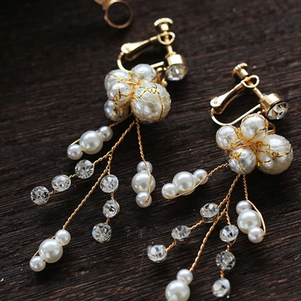 Charming Gold Bridal Jewelry 2020 Alloy Pearl Rhinestone Tiara Earrings Wedding Accessories