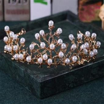 Elegant Gold Bridal Hair Accessories 2020 Metal Pearl Tiara Wedding Accessories