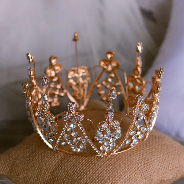 Chic / Beautiful Gold Bridal Hair Accessories 2020 Metal Rhinestone Tiara Wedding Accessories