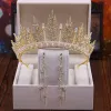 Schöne Gold Brautschmuck 2020 Metall Strass Perle Diadem Blumen Quaste Ohrringe Hochzeit Brautaccessoires