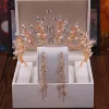 Chic / Beautiful Gold Bridal Jewelry 2020 Metal Rhinestone Pearl Tiara Flower Tassel Earrings Wedding Accessories
