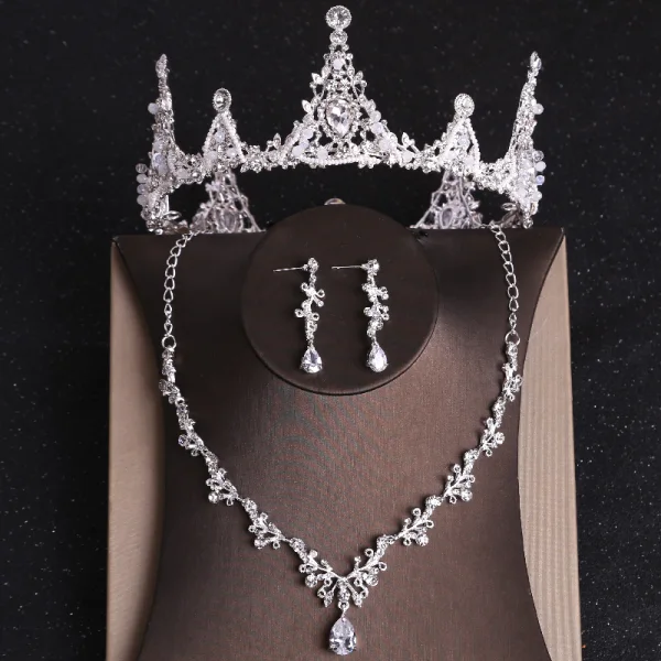 Fine Gull Brudesmykker 2020 Metall Beading Rhinestone Tiara Øredobber Halskjede Bryllup Tilbehør