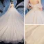 Elegant Champagne Wedding Dresses 2020 Ball Gown Off-The-Shoulder Short Sleeve Backless Beading Glitter Tulle Cathedral Train Ruffle