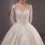 Luxury / Gorgeous Champagne Wedding Dresses 2020 A-Line / Princess V-Neck 3/4 Sleeve Backless Glitter Tulle Beading Appliques Lace Floor-Length / Long Ruffle