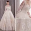 Luxury / Gorgeous Champagne Wedding Dresses 2020 A-Line / Princess V-Neck 3/4 Sleeve Backless Glitter Tulle Beading Appliques Lace Floor-Length / Long Ruffle