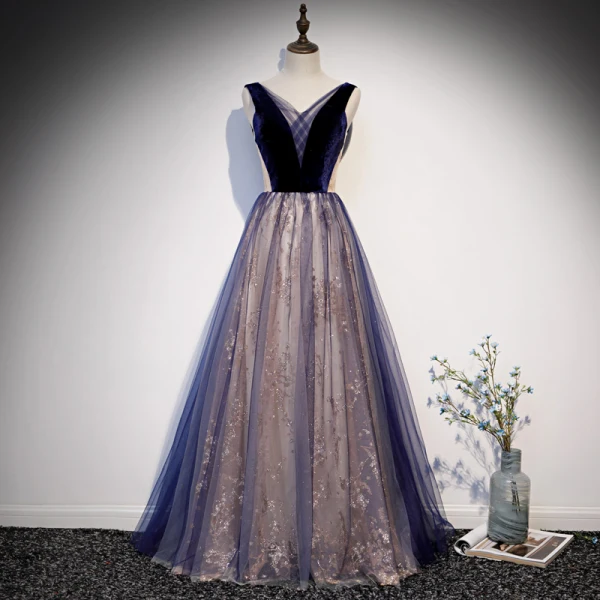 Chic Beautiful Royal Blue See-through Prom Dresses 2020 A-Line Princess V-Neck Glitter Chic Beautiful Royal Blue See-through Prom Dresses 2020 A-Line Princess V-Neck Glitter