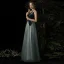 Élégant Bleu D'encre Robe De Soirée 2020 Princesse Bretelles Spaghetti Sans Manches Longue Volants Dos Nu Robe De Ceremonie