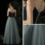 Sexy Bleu D'encre Daim Transparentes Robe De Soirée 2020 Princesse Perlage Bretelles Spaghetti Sans Manches Longue Volants Dos Nu Robe De Ceremonie