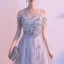 Hermoso Gris Vestidos de noche 2020 A-Line / Princess Spaghetti Straps Manga Corta Lentejuelas Tassel Glitter Tul Colas De Barrido Ruffle Sin Espalda Vestidos Formales