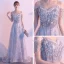 Hermoso Gris Vestidos de noche 2020 A-Line / Princess Spaghetti Straps Manga Corta Lentejuelas Tassel Glitter Tul Colas De Barrido Ruffle Sin Espalda Vestidos Formales