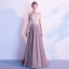 High End Pink Abendkleider 2020 A Linie V-Ausschnitt Kurze Ärmel Glanz Polyester Perlenstickerei Sweep / Pinsel Zug Rückenfreies Festliche Kleider