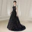 Scintillantes Coloré Paillettes Bleu Marine Robe De Bal 2020 Princesse Encolure Carrée Mancherons Perlage Glitter Polyester Train De Balayage Volants Dos Nu Robe De Ceremonie
