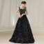 Scintillantes Coloré Paillettes Bleu Marine Robe De Bal 2020 Princesse Encolure Carrée Mancherons Perlage Glitter Polyester Train De Balayage Volants Dos Nu Robe De Ceremonie
