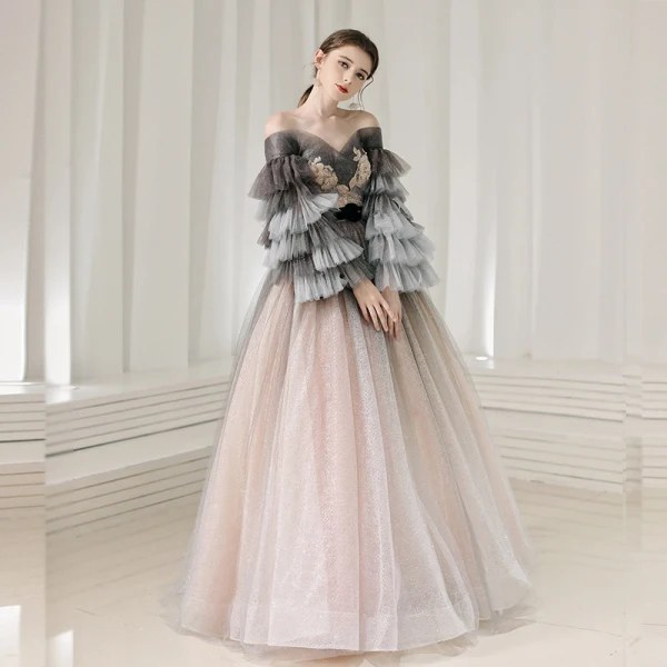 elegant prom dresses 2020 2020 Elegant Yellow Satin Ball Gown Prom Dress Deep V-Neck Long Pageant Gowns main image 0