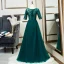 Chic / Beautiful Green See-through Evening Dresses  2020 A-Line / Princess Scoop Neck 1/2 Sleeves Appliques Lace Sequins Floor-Length / Long Ruffle Formal Dresses