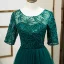Chic / Beautiful Green See-through Evening Dresses  2020 A-Line / Princess Scoop Neck 1/2 Sleeves Appliques Lace Sequins Floor-Length / Long Ruffle Formal Dresses