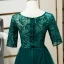 Chic / Beautiful Green See-through Evening Dresses  2020 A-Line / Princess Scoop Neck 1/2 Sleeves Appliques Lace Sequins Floor-Length / Long Ruffle Formal Dresses