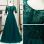 Chic / Beautiful Green See-through Evening Dresses  2020 A-Line / Princess Scoop Neck 1/2 Sleeves Appliques Lace Sequins Floor-Length / Long Ruffle Formal Dresses