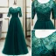 Chic / Beautiful Green See-through Evening Dresses  2020 A-Line / Princess Scoop Neck 1/2 Sleeves Appliques Lace Sequins Floor-Length / Long Ruffle Formal Dresses