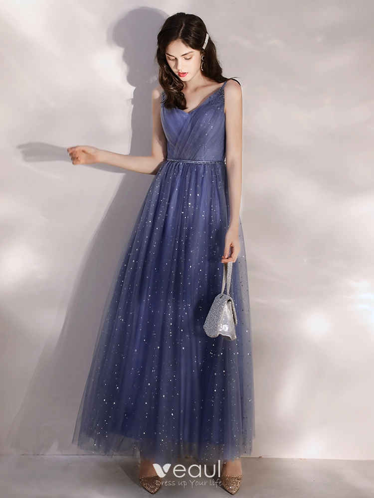 Affordable Ocean Blue Evening Dresses 2020 A Line Princess Spaghetti Straps Sleeveless Glitter Tulle Beading Sash Ankle Length Ruffle Backless Formal Dresses Affordable Ocean Blue Evening Dresses 2020 A Line Princess Spaghetti Straps Sleeveless Glitter Tulle Beading Sash Ankle Length Ruffle Backless Formal Dresses