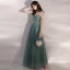 Elegant Green Evening Dresses  2020 A-Line / Princess Spaghetti Straps Sleeveless Beading Pearl Rhinestone Floor-Length / Long Ruffle Backless Formal Dresses