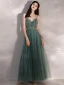 Elegant Green Evening Dresses  2020 A-Line / Princess Spaghetti Straps Sleeveless Beading Pearl Rhinestone Floor-Length / Long Ruffle Backless Formal Dresses