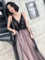 Sexy Noire Robe De Soirée 2020 Princesse Bretelles Spaghetti Sans Manches Appliques En Dentelle Perlage Longue Volants Dos Nu Robe De Ceremonie