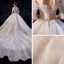 Luxury / Gorgeous Champagne Wedding Dresses 2020 Ball Gown Off-The-Shoulder Short Sleeve Backless Appliques Lace Beading Tassel Cathedral Train Ruffle