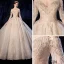 Luxury / Gorgeous Champagne Wedding Dresses 2020 Ball Gown Off-The-Shoulder Short Sleeve Backless Appliques Lace Beading Tassel Cathedral Train Ruffle