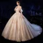 Luxury / Gorgeous Champagne Wedding Dresses 2020 Ball Gown Off-The-Shoulder Bell sleeves Backless Appliques Lace Beading Cathedral Train Ruffle