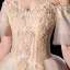 Luxury / Gorgeous Champagne Wedding Dresses 2020 Ball Gown Off-The-Shoulder Bell sleeves Backless Appliques Lace Beading Cathedral Train Ruffle