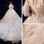 Luxury / Gorgeous Champagne Wedding Dresses 2020 Ball Gown Off-The-Shoulder Bell sleeves Backless Appliques Lace Beading Cathedral Train Ruffle