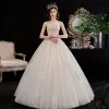 Niedrogie Szampan Suknie Ślubne 2020 Księżniczki Kochanie odpinany Kótkie Rękawy Bez Pleców Cekinami Tiulowe Frezowanie Długie Wzburzyć