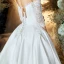 Schöne Ivory / Creme Satin Garten / Im Freien Brautkleider / Hochzeitskleider 2020 A Linie Off Shoulder 3/4 Ärmel Rückenfreies Applikationen Spitze Sweep / Pinsel Zug