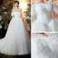 Schöne Ivory / Creme Brautkleider / Hochzeitskleider 2020 A Linie Off Shoulder Geschwollenes Kurze Ärmel Rückenfreies Applikationen Spitze Rüschen Sweep / Pinsel Zug