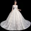 Charmant Champagne Transparentes Robe De Mariée 2020 Robe Boule Encolure Dégagée 3/4 Manches Dos Nu Appliques En Dentelle Perlage Royal Train Volants