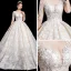 Charmant Champagne Transparentes Robe De Mariée 2020 Robe Boule Encolure Dégagée 3/4 Manches Dos Nu Appliques En Dentelle Perlage Royal Train Volants