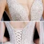 High-end Champagne Wedding Dresses 2020 Ball Gown Deep V-Neck Sleeveless Backless Appliques Lace Sequins Beading Watteau Train Ruffle