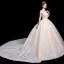 High-end Champagne Wedding Dresses 2020 Ball Gown Off-The-Shoulder Short Sleeve Backless Sequins Beading Cathedral Train Ruffle
