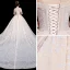 High-end Champagne Wedding Dresses 2020 Ball Gown Off-The-Shoulder Short Sleeve Backless Sequins Beading Cathedral Train Ruffle