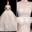 High-end Champagne Wedding Dresses 2020 Ball Gown Off-The-Shoulder Short Sleeve Backless Sequins Beading Cathedral Train Ruffle