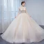Charmant Champagner Durchsichtige Brautkleider / Hochzeitskleider 2020 Ballkleid Rundhalsausschnitt Ärmel Rückenfreies Perlenstickerei Glanz Tülle Kapelle-Schleppe Rüschen