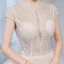 Charmant Champagner Durchsichtige Brautkleider / Hochzeitskleider 2020 Ballkleid Rundhalsausschnitt Ärmel Rückenfreies Perlenstickerei Glanz Tülle Kapelle-Schleppe Rüschen