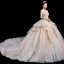 Atemberaubend Champagner Brautkleider / Hochzeitskleider 2020 Ballkleid Spaghettiträger Ärmellos Rückenfreies Glanz Tülle Applikationen Spitze Perlenstickerei Königliche Schleppe Rüschen