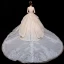 Atemberaubend Champagner Brautkleider / Hochzeitskleider 2020 Ballkleid Spaghettiträger Ärmellos Rückenfreies Glanz Tülle Applikationen Spitze Perlenstickerei Königliche Schleppe Rüschen
