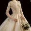 Chic / Beautiful Champagne See-through Wedding Dresses 2020 Ball Gown Scoop Neck 3/4 Sleeve Backless Glitter Tulle Appliques Lace Beading Cathedral Train Ruffle