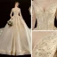 Chic / Beautiful Champagne See-through Wedding Dresses 2020 Ball Gown Scoop Neck 3/4 Sleeve Backless Glitter Tulle Appliques Lace Beading Cathedral Train Ruffle