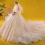 Vintage / Originale Champagne Transparentes Robe De Mariée 2020 Princesse Col Haut 3/4 Manches Dos Nu Appliques En Dentelle Perlage Royal Train Volants