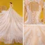 Vintage / Originale Champagne Transparentes Robe De Mariée 2020 Princesse Col Haut 3/4 Manches Dos Nu Appliques En Dentelle Perlage Royal Train Volants
