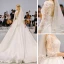 Chic / Belle Ivoire Satin Transparentes Robe De Mariée 2020 Princesse Encolure Dégagée 3/4 Manches Dos Nu Appliques En Dentelle Cathedral Train Volants